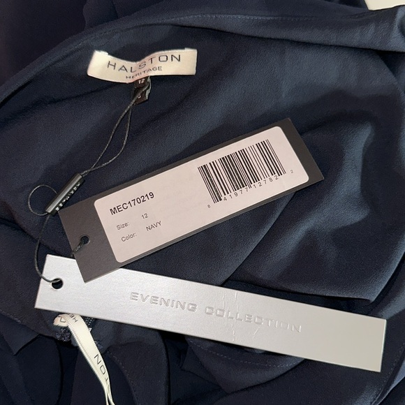 HALSTON HERITAGE *Gia* navy blue one shoulder 70s 80s classic jumpsuit 12 - Picture 8 of 8